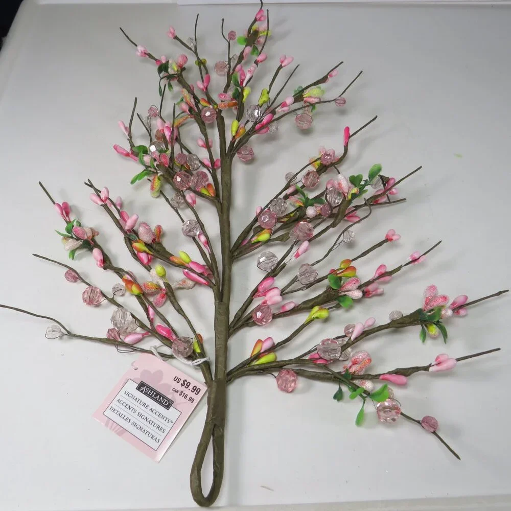 Pink Spring Floral branch with Pip berries loop for hang(with beads and frosted